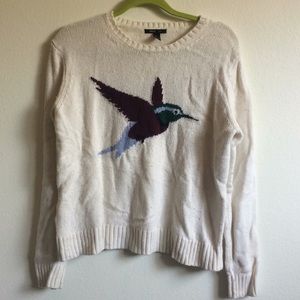 Cream hummingbird bird print basic sweater